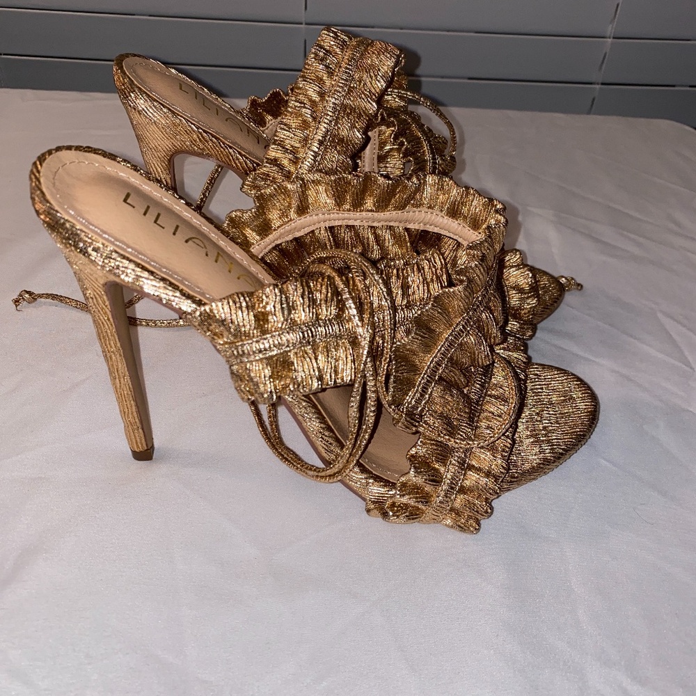 Gold Strappy Sandal Heel